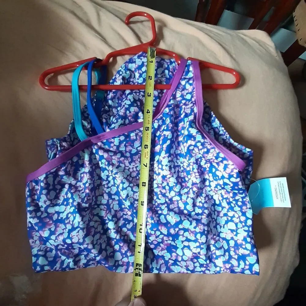 new $38 lands end swimsuit Girls Slim L Chlorine Resistant electric blue mosaic